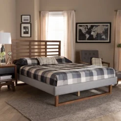 Queen Luciana Fabric Upholstered Wood Platform Bed Light Gray/Ash Walnut - Baxton Studio -Outlet Baxton Studio Store GUEST ad8c6aa5 159a 48a2 bdf9 8c2166483824