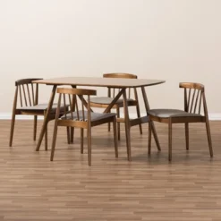 5pc Wyatt Midcentury Modern Walnut Wood Dining Set Beige/Brown - Baxton Studio -Outlet Baxton Studio Store GUEST adf01d72 7b21 4e6e b9f0 ad931c174fe4