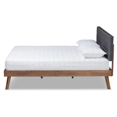Devan Fabric Upholstered Walnut Finished Platform Bed - Baxton Studio 1 Devan Fabric Upholstered Walnut Finished Platform Bed - Baxton Studio