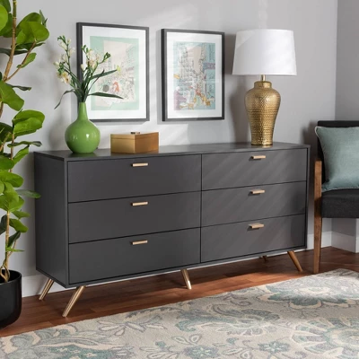 Kelson Wood 6 Drawer Dresser Dark Gray/Gold - Baxton Studio 4 Kelson Wood 6 Drawer Dresser Dark Gray/Gold - Baxton Studio - Image 4
