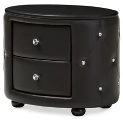 Davina Hollywood Glamour Style Oval 2 - Drawer Faux Leather Upholstered Nightstand - Baxton Studio -Outlet Baxton Studio Store GUEST aeb8a374 8df4 470d b8aa a74019d4d45c