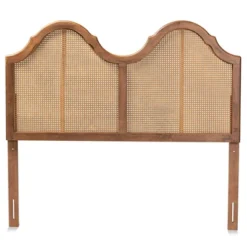 Hazel Vintage Wood And Synthetic Rattan Arched Headboard Walnut - Baxton Studio