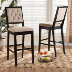 2pc Gideon Fabric Upholstered And Wood Barstool Set Sand/Dark Brown - Baxton Studio -Outlet Baxton Studio Store GUEST af1231df 0a3d 4aea 9631 8f1d9216de27