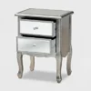 Leonie Wood And Mirrored Glass 2 Drawer Nightstand Silver - Baxton Studio