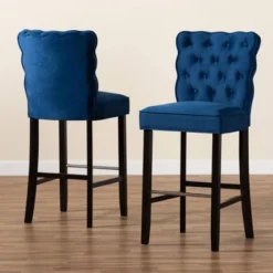 2pc Daphne Velvet Fabric Upholstered And Wood Counter Height Barstool Set - Baxton Studio -Outlet Baxton Studio Store GUEST b0f71ee2 2020 41a9 8b9c 30d04c442d4b