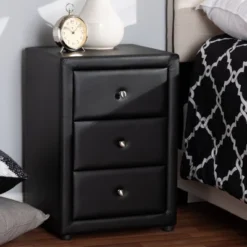 Tessa Faux Leather Upholstered 3 Drawer Nightstand Black - Baxton Studio -Outlet Baxton Studio Store GUEST b23e77ff 8ff7 4dd3 ad3b 6ce184d9ddd0