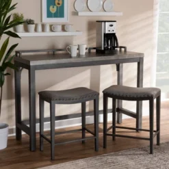3pc Noll Upholstered Metal Counter Height Dining Set Gray - Baxton Studio -Outlet Baxton Studio Store GUEST b24ddeaa 6975 4520 8f32 a4bd66a6f9a1