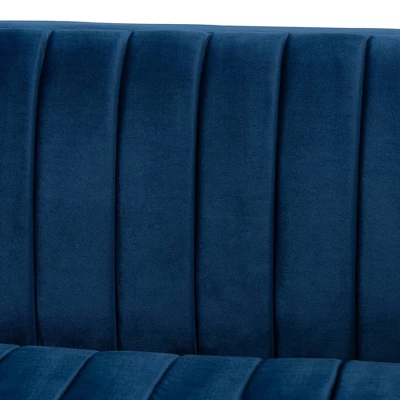Aveline Velvet Upholstered Finished Sofa Navy Blue/Gold - Baxton Studio 4 Aveline Velvet Upholstered Finished Sofa Navy Blue/Gold - Baxton Studio - Image 4
