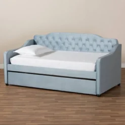 Twin Freda Velvet Tufted Daybed With Trundle Light Blue - Baxton Studio -Outlet Baxton Studio Store GUEST b3a72681 5e70 4440 905d 889c1883c98e