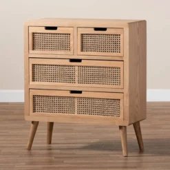 Alina Wood And Rattan 4 Drawer Accent Chest Oak - Baxton Studio -Outlet Baxton Studio Store GUEST b41d9f20 36ce 4f11 aaa1 4780f632af91