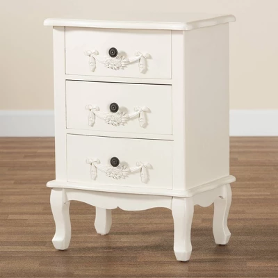 Callen Wood 3 Drawer Nightstand White - Baxton Studio 8 Callen Wood 3 Drawer Nightstand White - Baxton Studio - Image 8