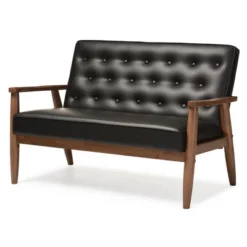 Sorrento Mid-Century Retro Modern Faux Leather Upholstered Wooden 2 Seater Loveseat - Baxton Studio -Outlet Baxton Studio Store GUEST b5df5a67 624b 44bf 842e cbfb7efc9bb8