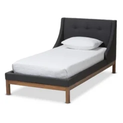 Louvain Modern And Contemporary Fabric Upholstered Walnut - Finished Platform Bed Dark Gray - Baxton Studio -Outlet Baxton Studio Store GUEST b625c13e 4e70 460e aa1c 11f16be77a26
