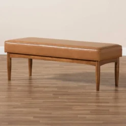 Arvid Mid-Century Faux Leather Upholstered Wood Dining Bench Walnut/Brown - Baxton Studio -Outlet Baxton Studio Store GUEST b673ae3c 0034 4029 9a7e e47f94a1b30b