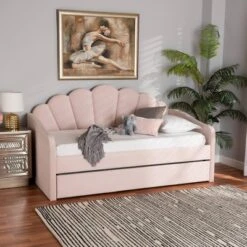 Timila Velvet Fabric Upholstered Daybed With Trundle Light Pink - Baxton Studio