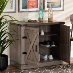 Wayne Farmhouse Wood 2 Doors Shoe Storage Cabinet Oak Brown - Baxton Studio -Outlet Baxton Studio Store GUEST b71a63e5 ad5d 47cc bcd9 8e9b090e853d