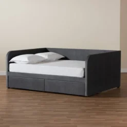 Full Basanti Velvet Fabric Upholstered 2 Drawer Daybed Gray/Dark Brown - Baxton Studio -Outlet Baxton Studio Store GUEST b8bf34ee 6a9e 400b a140 032be2fe13ad
