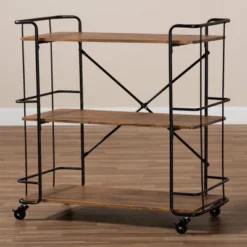 Neal Metal And Wood Kitchen Serving Cart Walnut/Black - Baxton Studio -Outlet Baxton Studio Store GUEST b8db8ff5 b26c 4c24 a225 81eda8f8dfa0