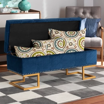 Ellery Velvet Fabric Upholstered Ottoman - Baxton Studio 8 Ellery Velvet Fabric Upholstered Ottoman - Baxton Studio - Image 8