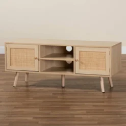 Sebille Wood With Natural Rattan 2 Door TV Stand For TVs Up To 45" Light Brown - Baxton Studio -Outlet Baxton Studio Store GUEST bad1c627 d564 4e7c 8b86 cdb686f59b59