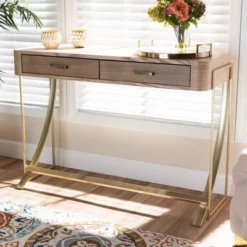 Lafoy Natural Finished Wood And Finished 2 Drawer Console Table Brown - Baxton Studio -Outlet Baxton Studio Store GUEST bad60141 2eeb 4ffa b765 0164cf276788