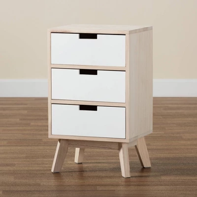 Halian Two-Tone Wood 3 Drawer Nightstand White/Light Brown - Baxton Studio 10 Halian Two-Tone Wood 3 Drawer Nightstand White/Light Brown - Baxton Studio - Image 10