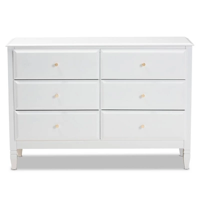 6 Drawer Naomi Wood Bedroom Dresser White/Gold - Baxton Studio 2 6 Drawer Naomi Wood Bedroom Dresser White/Gold - Baxton Studio - Image 2