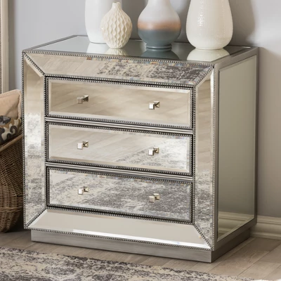 Edeline Hollywood Regency Glamour Style Mirrored 3 Drawer Chest Baxton Studio 5 Edeline Hollywood Regency Glamour Style Mirrored 3 Drawer Chest Baxton Studio - Image 5