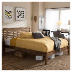 Queen Daylan Mid Century Modern Solid Wood Slatted Platform Bed Walnut Brown - Baxton Studio -Outlet Baxton Studio Store GUEST bc4a5043 f7ce 4b60 a6a0 8f6b951d728b