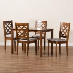 5pc Ramiro Wood Dining Set Gray/Walnut/Brown - Baxton Studio -Outlet Baxton Studio Store GUEST bc56003b 8c0f 4717 8a87 1aadea8e9e9b