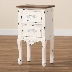 Levron Two-Tone And Antique Wood 2 Drawer Nightstand Walnut Brown/Antique White - Baxton Studio -Outlet Baxton Studio Store GUEST bc74a3c3 0471 4ce3 8c66 0b7d7b8539ca