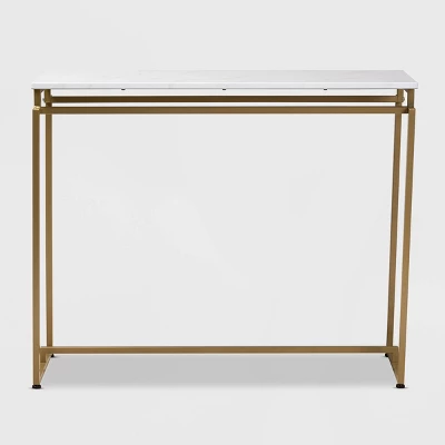 Renzo Metal Console Table With Faux Marble Tabletop White/Gold - Baxton Studio 1 Renzo Metal Console Table With Faux Marble Tabletop White/Gold - Baxton Studio