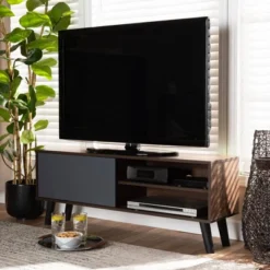 Mallory Two-Tone Wood TV Stand For TVs Up To 50" Gray/Walnut - Baxton Studio -Outlet Baxton Studio Store GUEST be907846 18e9 4efb 981f 5f13212b5b3e