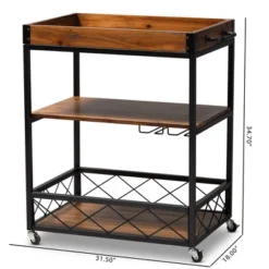 Capri Oak And Finished Mobile Metal Bar Cart With Stemware Rack Brown - Baxton Studio 11 Capri Oak And Finished Mobile Metal Bar Cart With Stemware Rack Brown - Baxton Studio -Outlet Baxton Studio Store GUEST be968129 c029 4a87 b0a3 ee585842599c