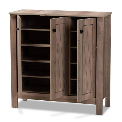 Derek Finished Wood 3 Door Shoe Cabinet Oak - Baxton Studio 1 Derek Finished Wood 3 Door Shoe Cabinet Oak - Baxton Studio