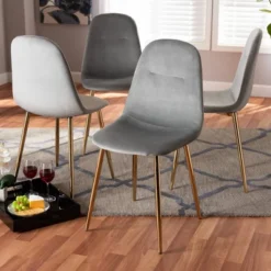 Set Of 4 Elyse Velvet Upholstered Metal Dining Chairs - Baxton Studio -Outlet Baxton Studio Store GUEST bf762598 d2ef 4988 bc20 837d647ca025