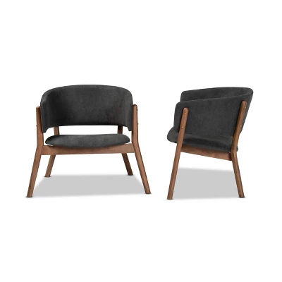 2pc Baron Fabric Upholstered And Wood Living Room Accent Chair Set - Baxton Studio 2 2pc Baron Fabric Upholstered And Wood Living Room Accent Chair Set - Baxton Studio - Image 2