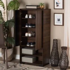 Raina Two-Tone Wood 2 Door Shoe Storage Cabinet Walnut Brown/Black - Baxton Studio -Outlet Baxton Studio Store GUEST bfdda488 9348 436d bb3b cd668ecbc85c