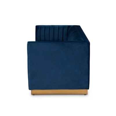 Aveline Velvet Upholstered Finished Sofa Navy Blue/Gold - Baxton Studio 2 Aveline Velvet Upholstered Finished Sofa Navy Blue/Gold - Baxton Studio - Image 2