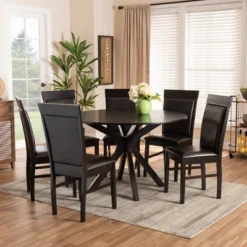 7pc Dining Set Wood And Jeane Faux Leather Upholstered Dark Brown/Espresso Brown - Baxton Studio -Outlet Baxton Studio Store GUEST c0c6b5c9 293e 4ade 8d31 a6e22cff1270