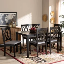 7pc Reneau Upholstered Wood Dining Set Sand Gray/Espresso - Baxton Studio -Outlet Baxton Studio Store GUEST c0d24d2d 176b 4dfd 9b45 affe9ba43150