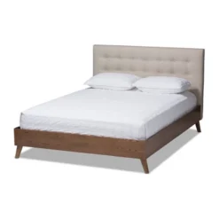 King Alinia Mid Century Retro Modern Fabric Upholstered Walnut Wood Platform Bed - Baxton Studio -Outlet Baxton Studio Store GUEST c1105e02 19e5 4d71 804c 20398729c1c1