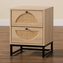 Ardon Bohemian Wood And Metal 1 Drawer Nightstand With Rattan Light Brown/Black - Baxton Studio -Outlet Baxton Studio Store GUEST c14793fe 5aeb 4175 aea6 57b1d2b08968