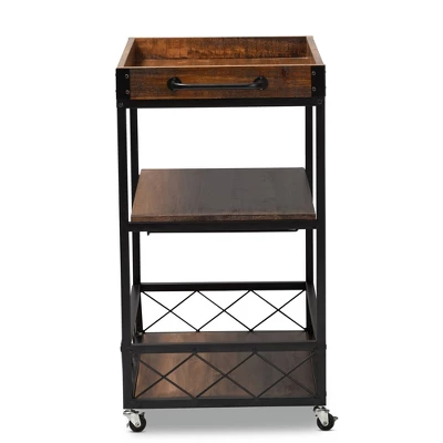 Capri Oak And Finished Mobile Metal Bar Cart With Stemware Rack Brown - Baxton Studio 7 Capri Oak And Finished Mobile Metal Bar Cart With Stemware Rack Brown - Baxton Studio - Image 7