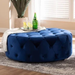 Cardiff Velvet Fabric Upholstered Button Tufted Cocktail Ottoman Blue - Baxton Studio -Outlet Baxton Studio Store GUEST c25dcfa1 01da 4e87 8105 b14ffbecc1d9
