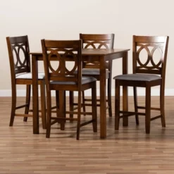 5pc Lenoir Upholstered Wood Pub Counter Height Dining Set Gray/Walnut - Baxton Studio -Outlet Baxton Studio Store GUEST c2ace07d 9de0 46b8 a2a3 048206a16e7a
