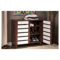 Gisela Two-Tone Shoe Cabinet With 2 Doors Oak/White - Baxton Studio -Outlet Baxton Studio Store GUEST c3472229 a44e 47f5 9574 865416097057