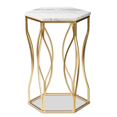 Kalena Metal End Table With Marble Tabletop Gold - Baxton Studio 1 Kalena Metal End Table With Marble Tabletop Gold - Baxton Studio