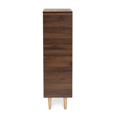 Landen Mid - Century Modern 2 Doors Shoe Storage Cabinet Walnut/Brown/Gold - Baxton Studio 3 Landen Mid - Century Modern 2 Doors Shoe Storage Cabinet Walnut/Brown/Gold - Baxton Studio - Image 3