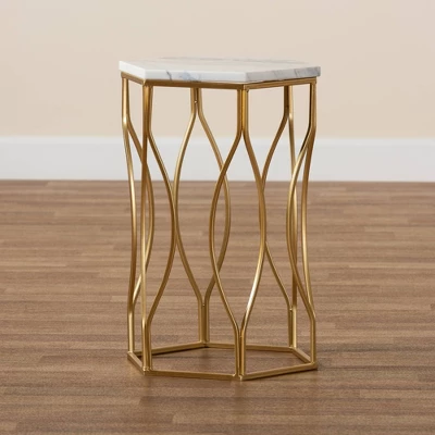 Kalena Metal End Table With Marble Tabletop Gold - Baxton Studio 6 Kalena Metal End Table With Marble Tabletop Gold - Baxton Studio - Image 6
